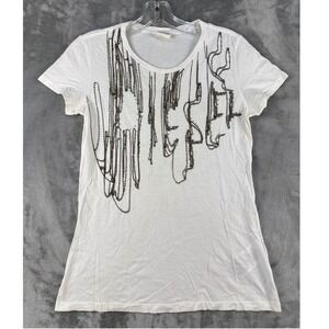 Diesel T-Shirt Womens XXL White Graphic Chain Rhinestone EUC